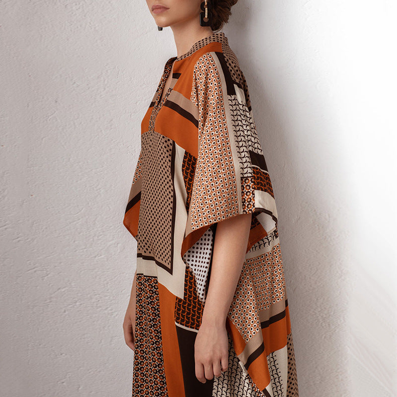 Brown Floral Block Print Dress