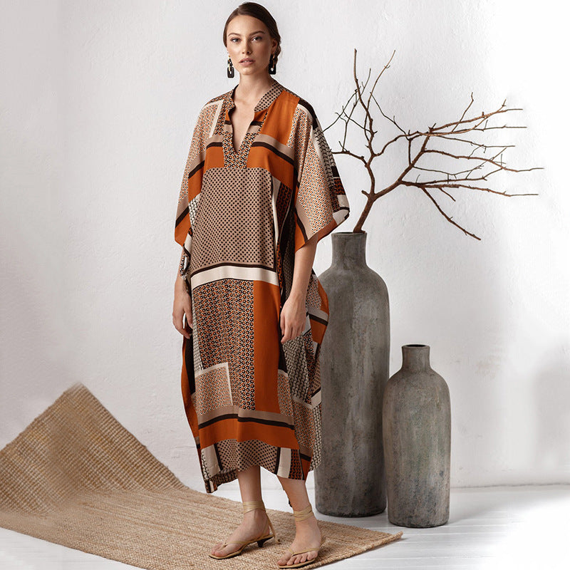 Brown Floral Block Print Dress