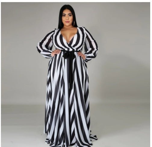 V - neck Long Sleeve Flower Beach Chiffon Dress - Awesam Goods