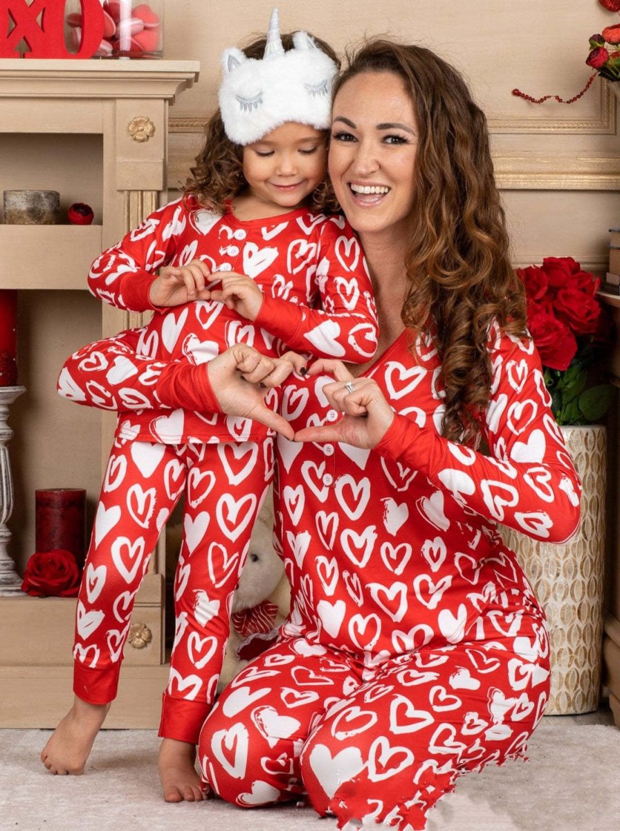 Beauty Clothing Valentine's Day Heart Printing Leisure Pajamas Pajamas Parent - child Suit - Awesam Goods