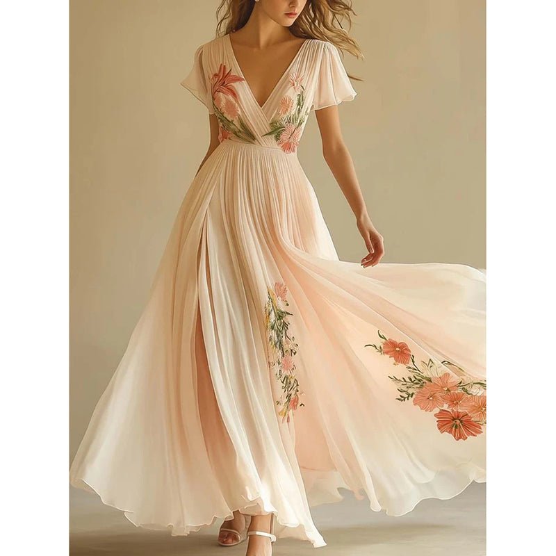 Women's Floral Pleated Chiffon Dress - Awesam Goods