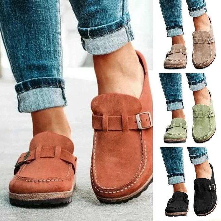 Frosted Suede Belt Buckle Slippers