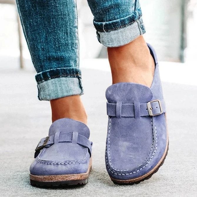 Frosted Suede Belt Buckle Slippers