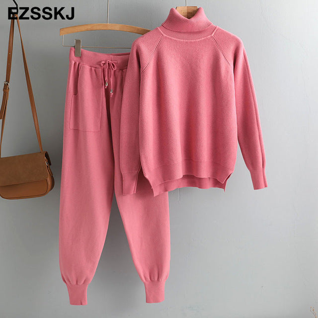 2Pcs Turtleneck & Carrot Jogging Pants