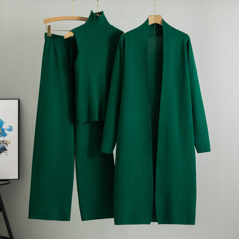 3pcs Vest-Sweater, Wide-Leg Bottoms and Cardigan