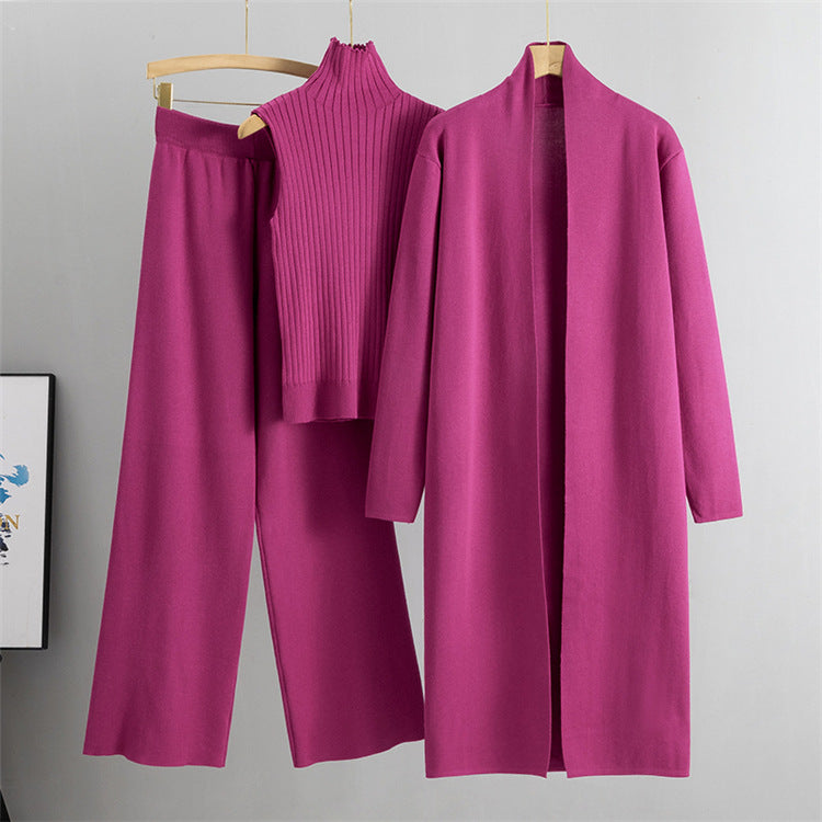 3pcs Vest-Sweater, Wide-Leg Bottoms and Cardigan