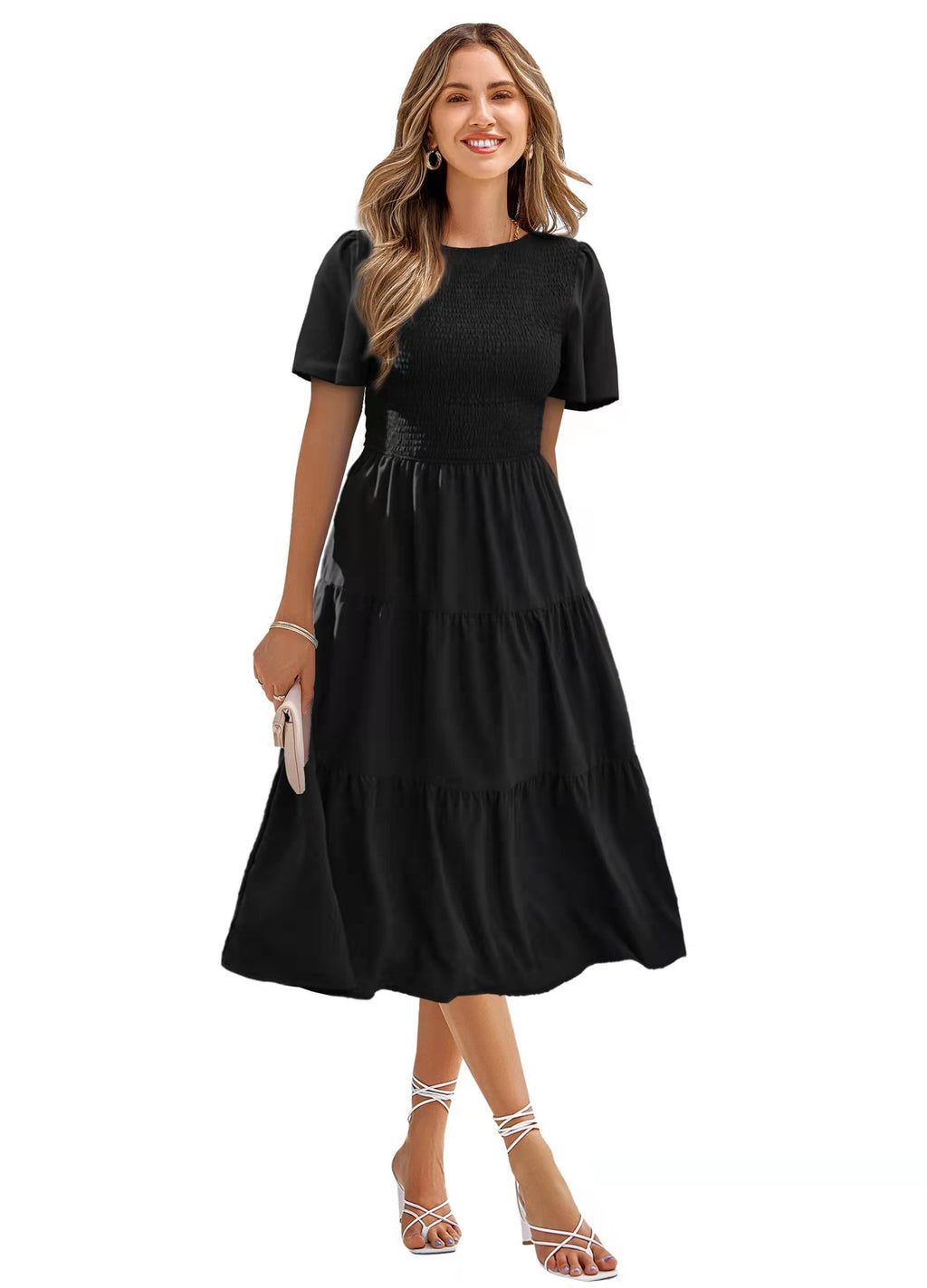 Round Neck Flowy Ruffle Summer Dresses