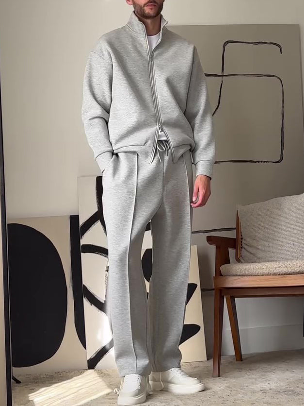 Men's Casual Zip-Up Jacket & Bottoms Set