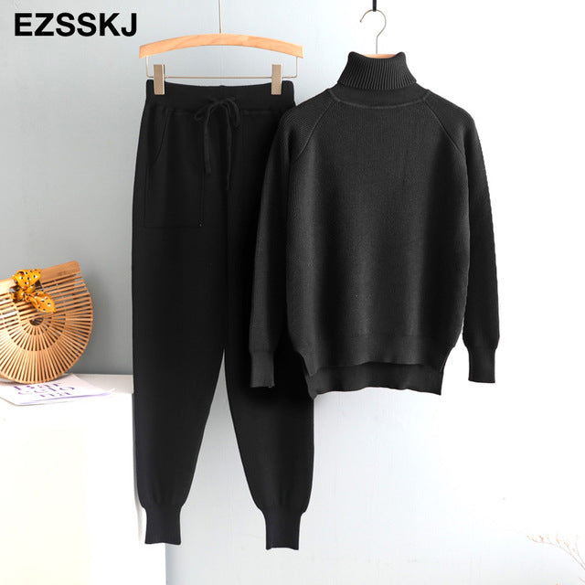 2Pcs Turtleneck & Carrot Jogging Pants