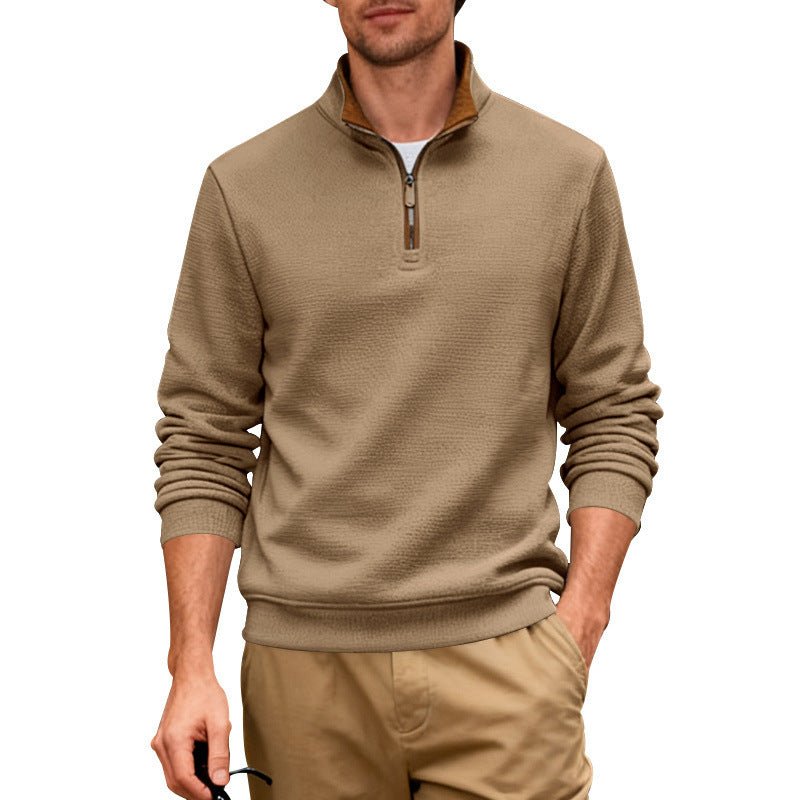 Men's Winter Loose Fit Heavyweight Composite Stand Collar Zip Up Casual Commuter Business Plaid Sweater - Awesam Goods