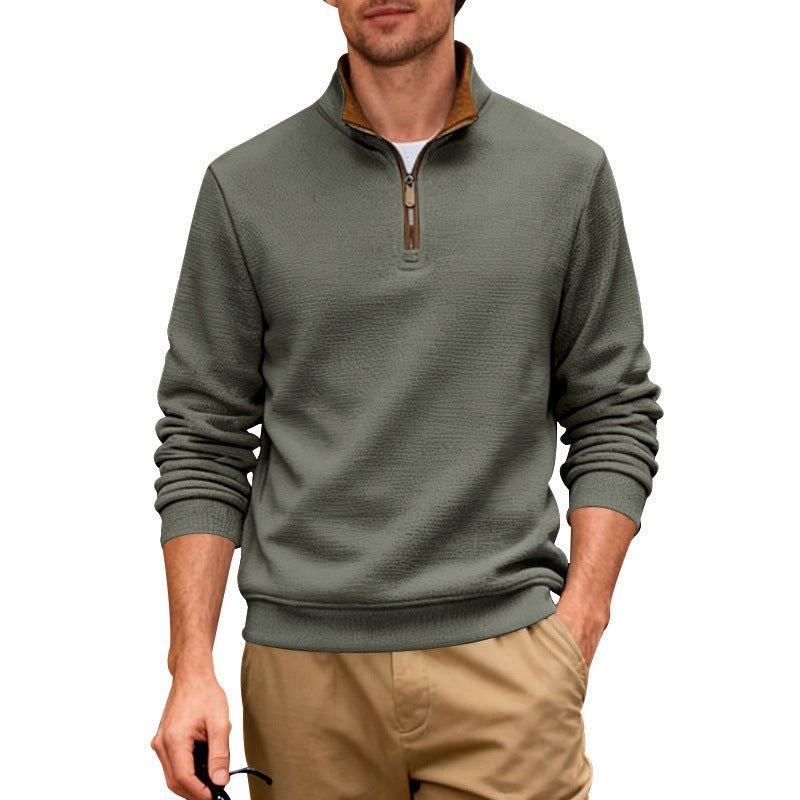 Men's Winter Loose Fit Heavyweight Composite Stand Collar Zip Up Casual Commuter Business Plaid Sweater - Awesam Goods