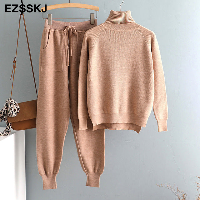 2Pcs Turtleneck & Carrot Jogging Pants