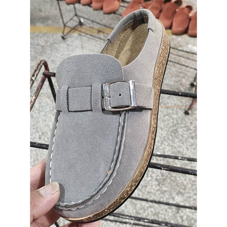 Frosted Suede Belt Buckle Slippers