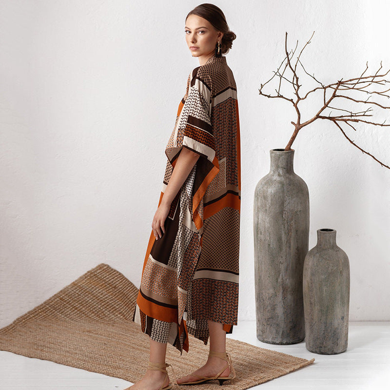 Brown Floral Block Print Dress