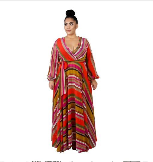 V - neck Long Sleeve Flower Beach Chiffon Dress - Awesam Goods