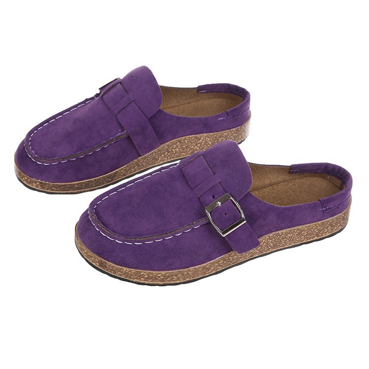 Frosted Suede Belt Buckle Slippers