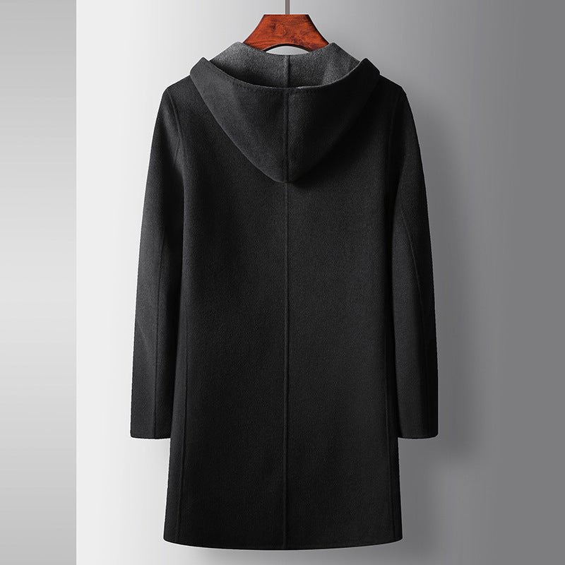 Mens Mid - Length Wool Coat With A Hood Reversible Style - Awesam Goods