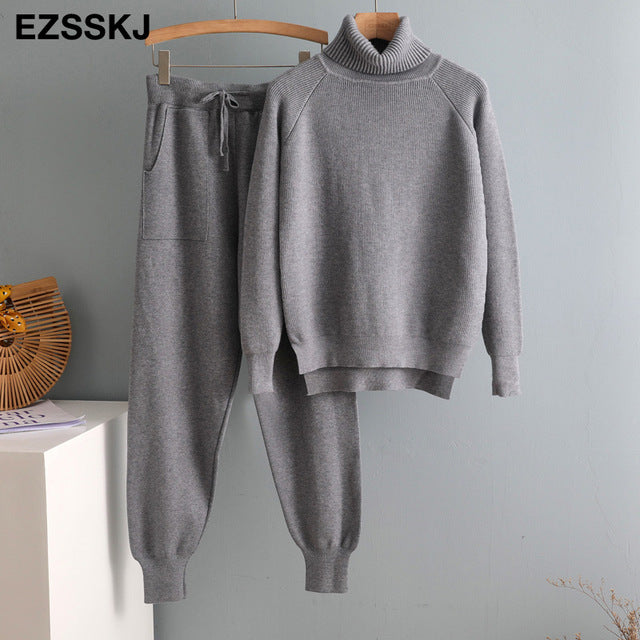 2Pcs Turtleneck & Carrot Jogging Pants