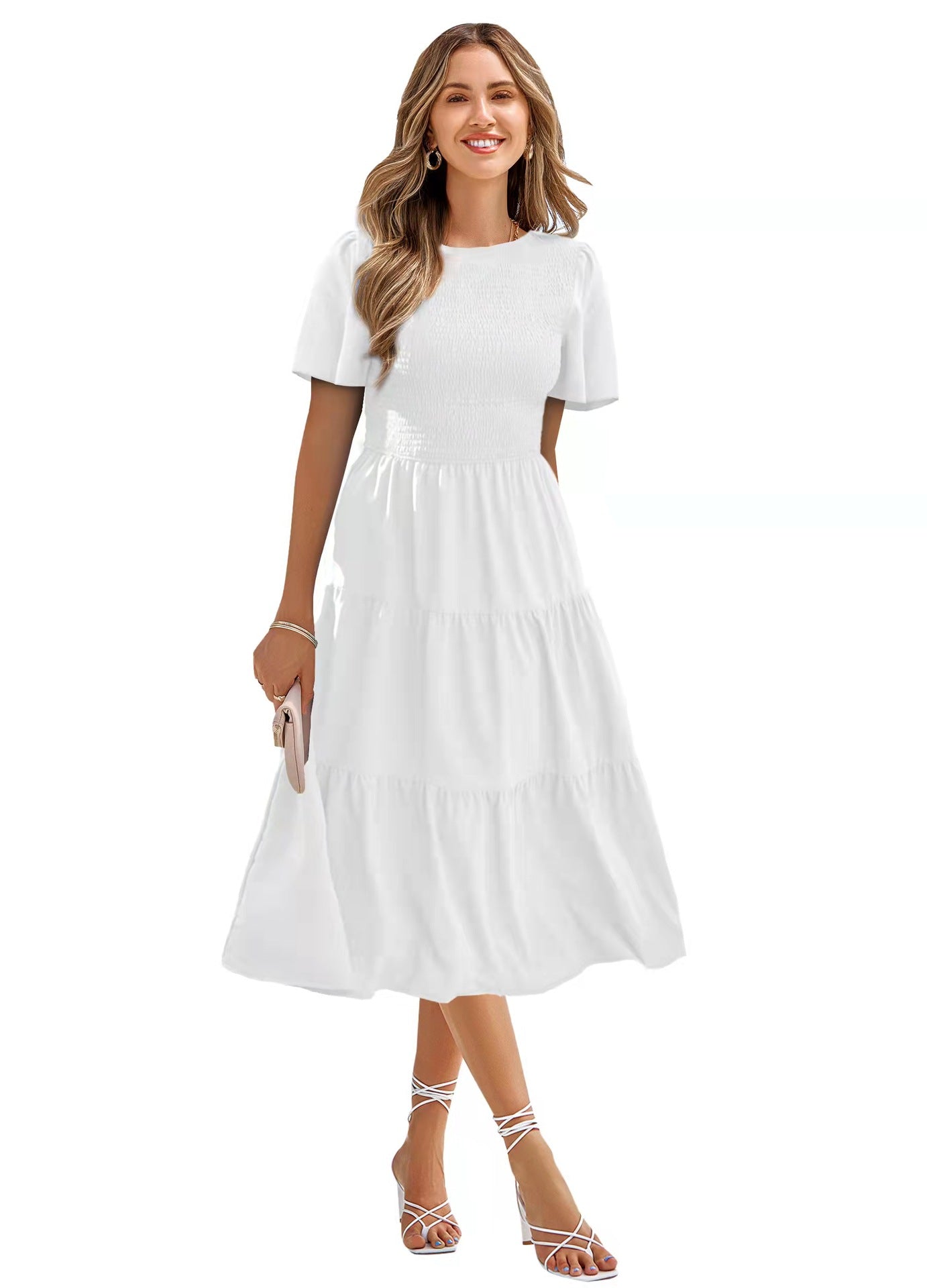 Round Neck Flowy Ruffle Summer Dresses