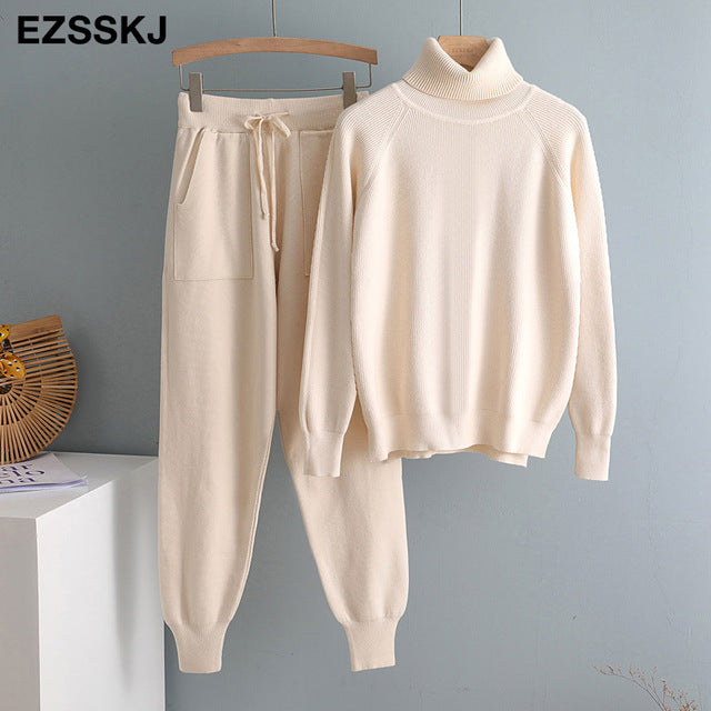 2Pcs Turtleneck & Carrot Jogging Pants