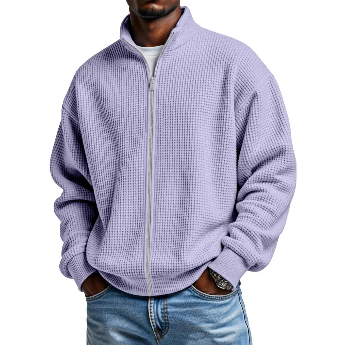 Waffle-Weave Zip Jacket