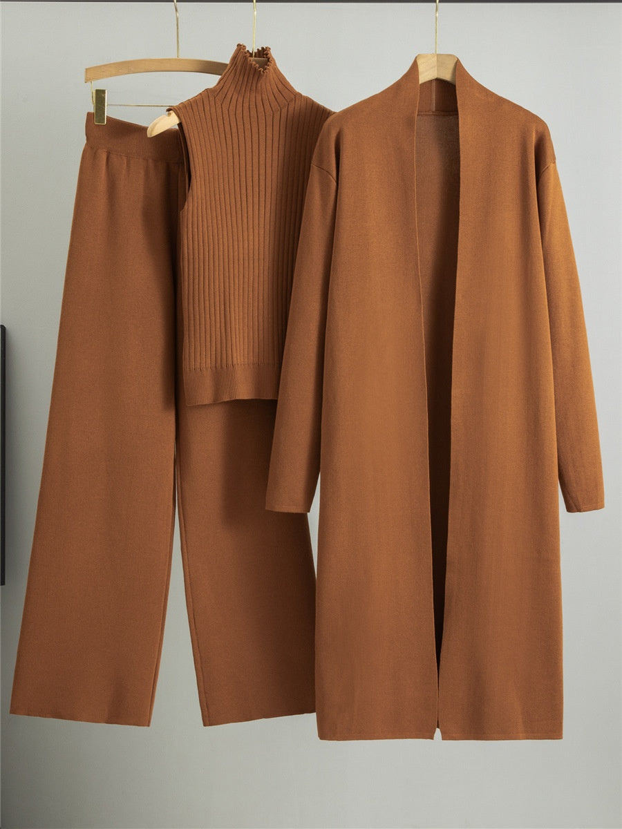 3pcs Vest-Sweater, Wide-Leg Bottoms and Cardigan