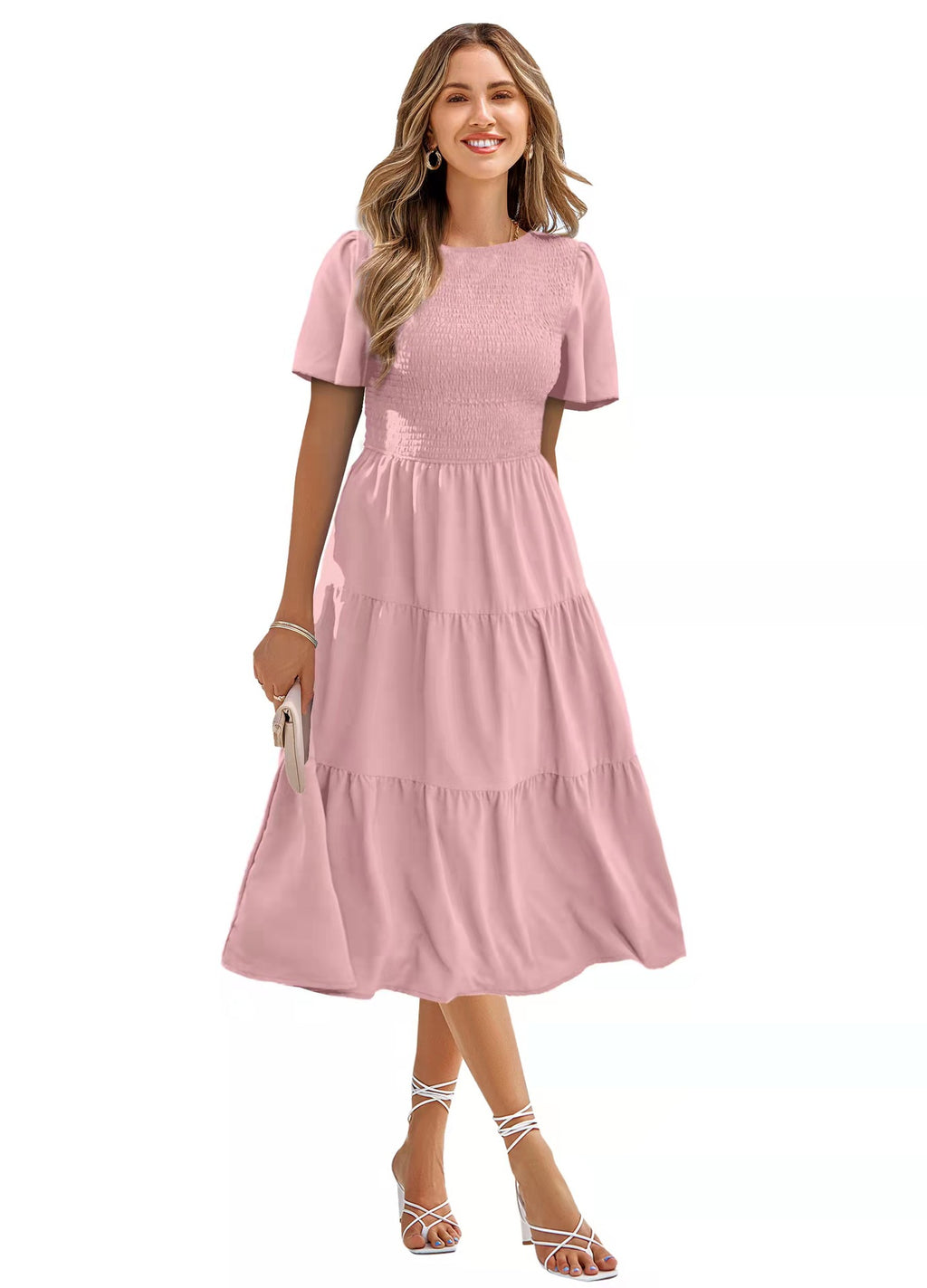 Round Neck Flowy Ruffle Summer Dresses