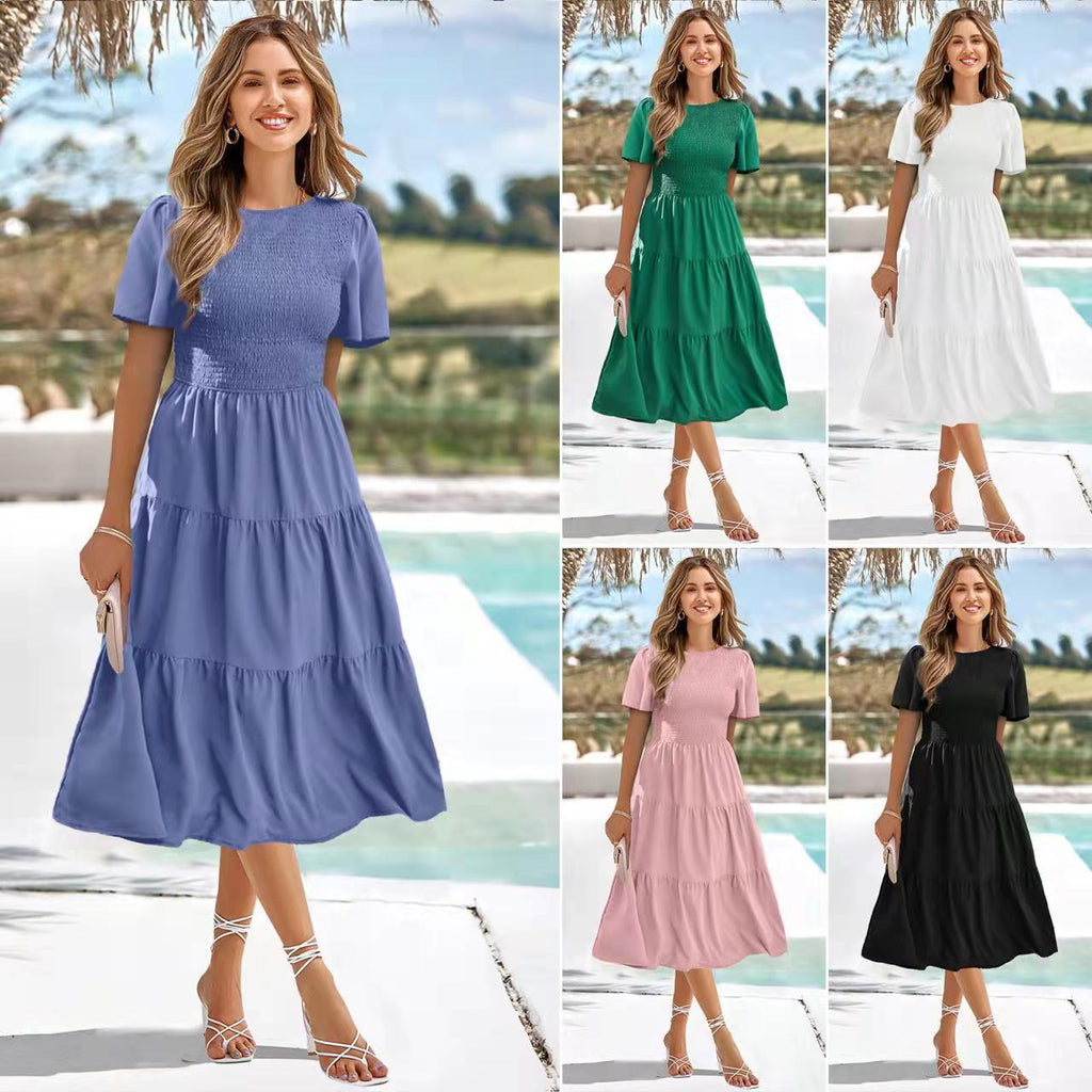 Round Neck Flowy Ruffle Summer Dresses