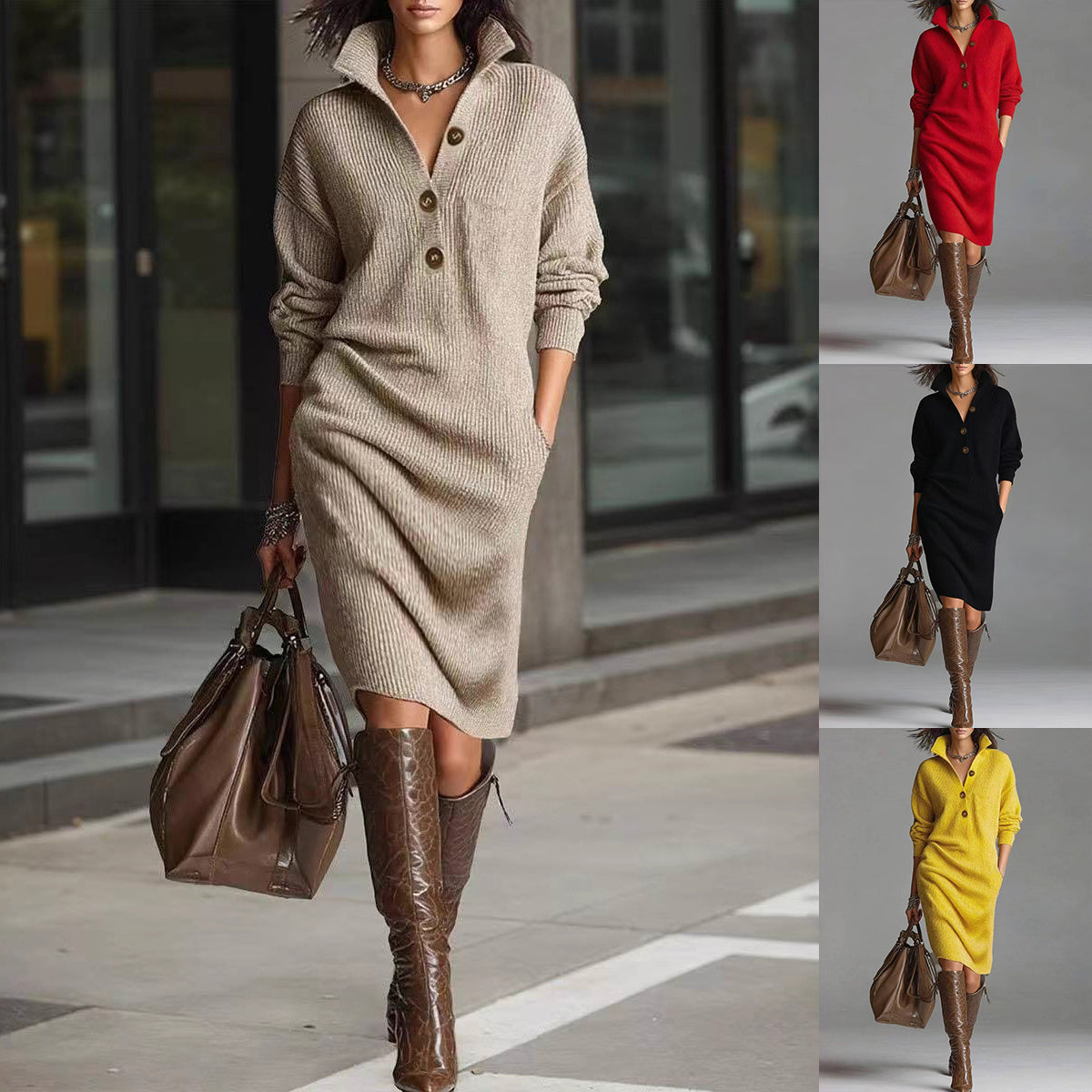 Midi Collar Sweater Dress