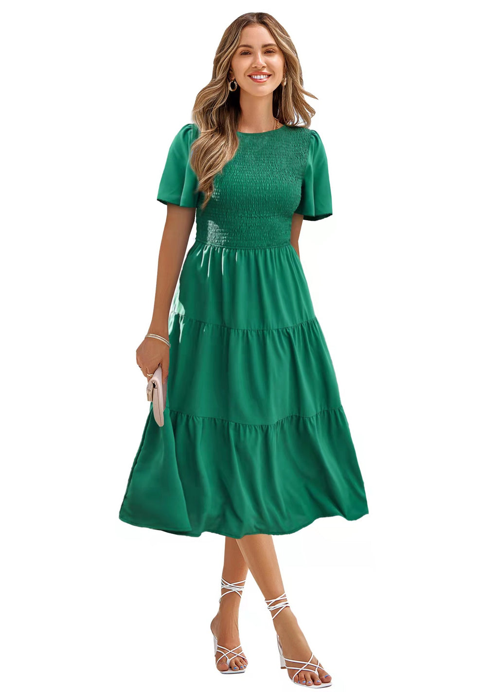 Round Neck Flowy Ruffle Summer Dresses