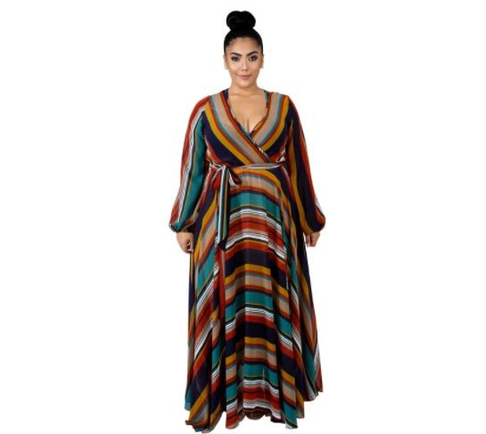 V - neck Long Sleeve Flower Beach Chiffon Dress - Awesam Goods