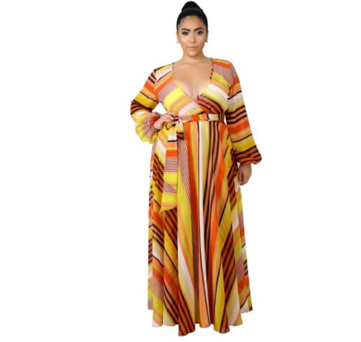 V - neck Long Sleeve Flower Beach Chiffon Dress - Awesam Goods