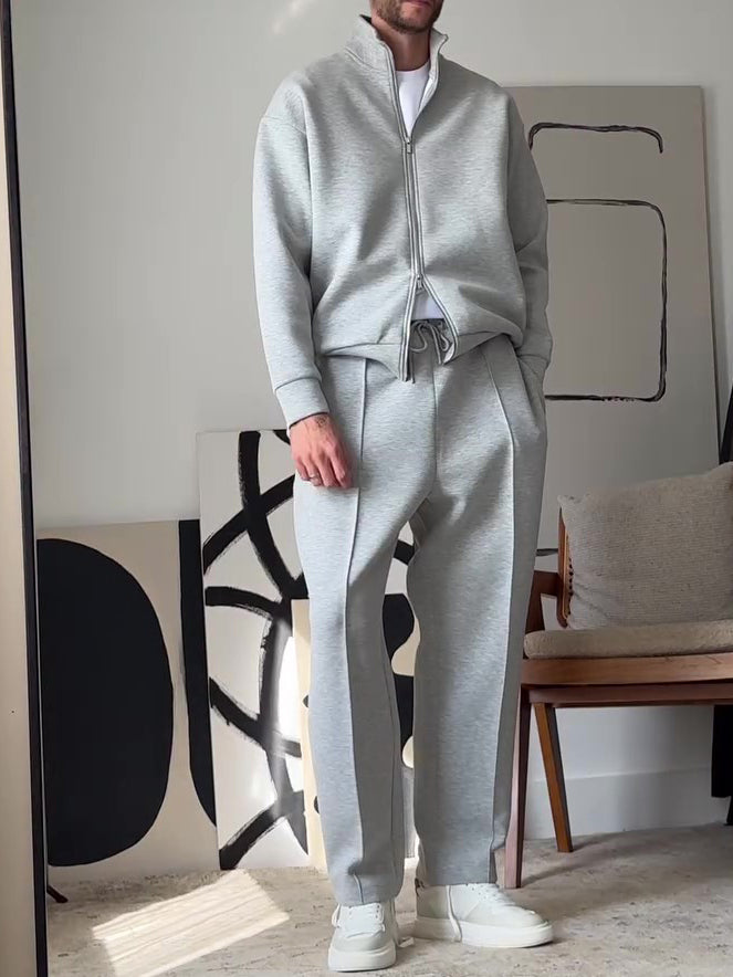 Men's Casual Zip-Up Jacket & Bottoms Set