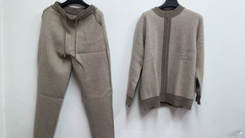 Pure Wool Zip-up Cardigan Set