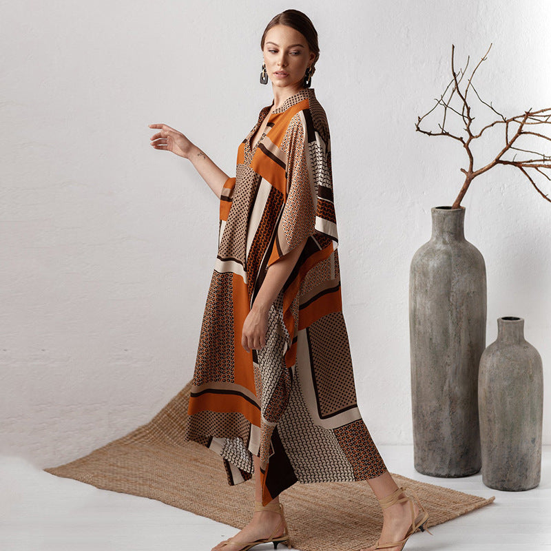 Brown Floral Block Print Dress